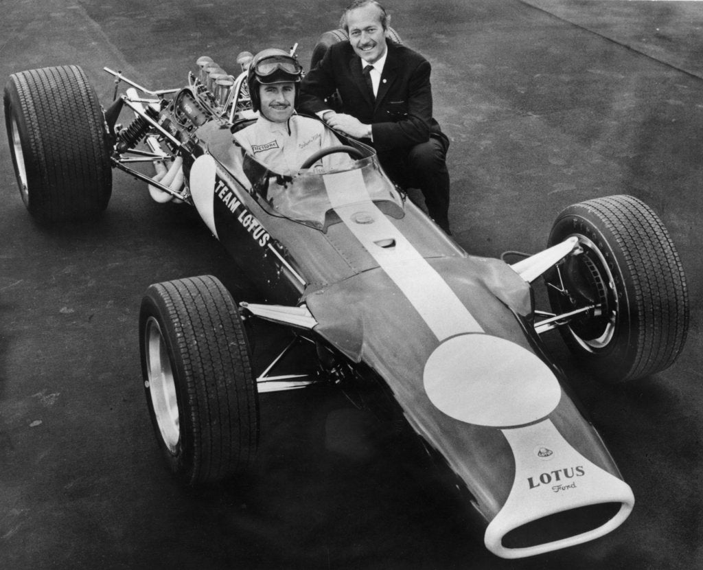 Detail of Graham Hill and Colin Chapman with Lotus 49, 1967 by Unknown