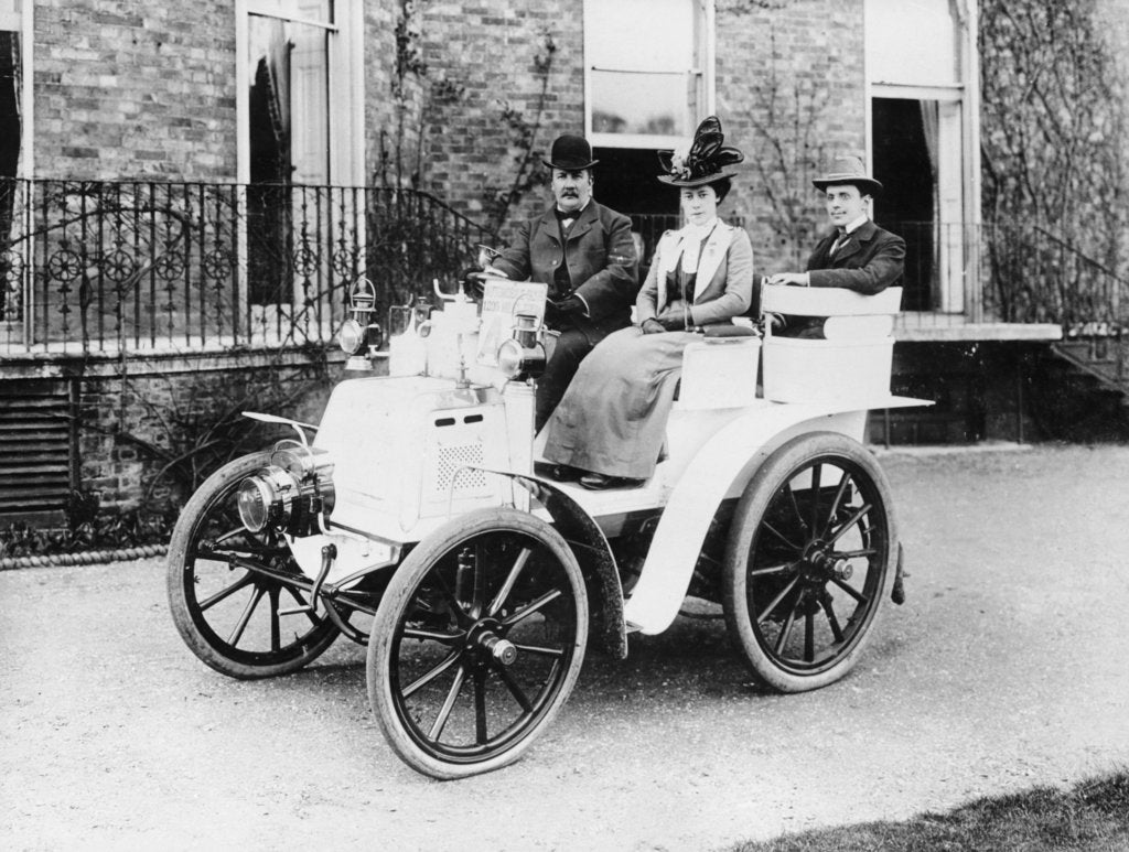 Detail of Frank Butler and daughter on a 6hp Panhard, 1900 by Unknown