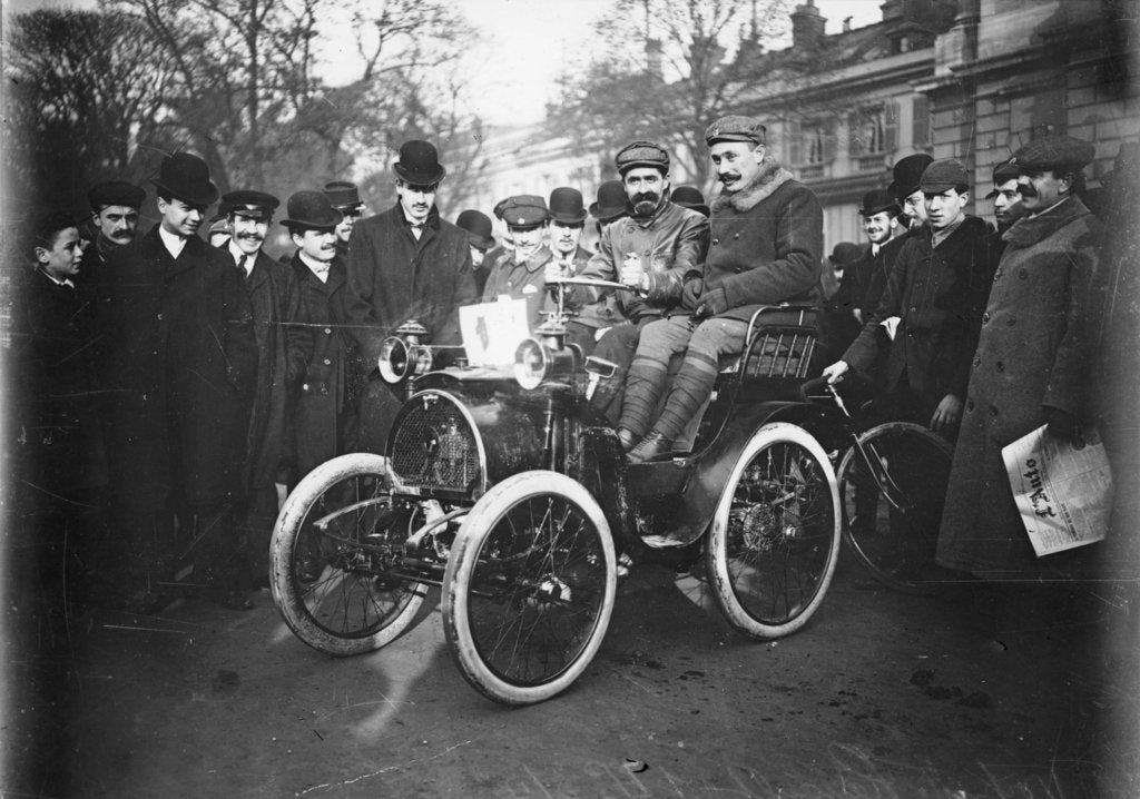 Detail of Louis Renault in the driver's seat of a Voiturette Renault 1¾ hp, 1899 by Unknown