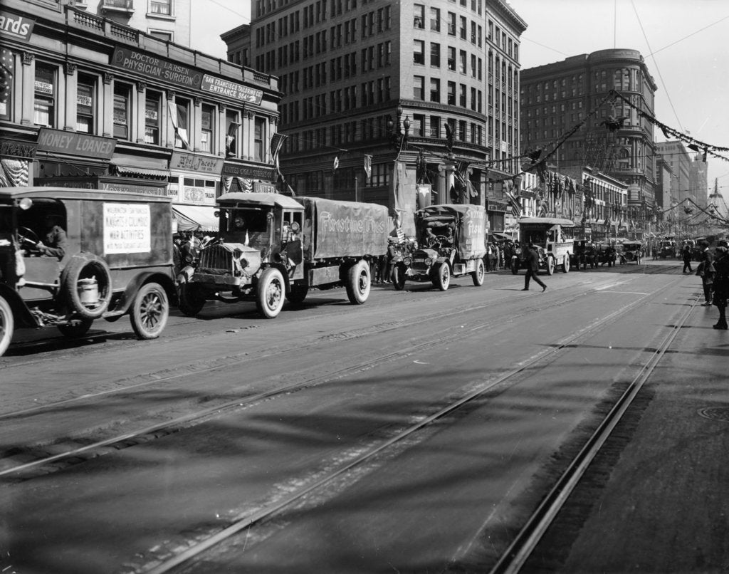 Detail of Trucks in Market Street, San Francisco, USA, c1922 by Unknown