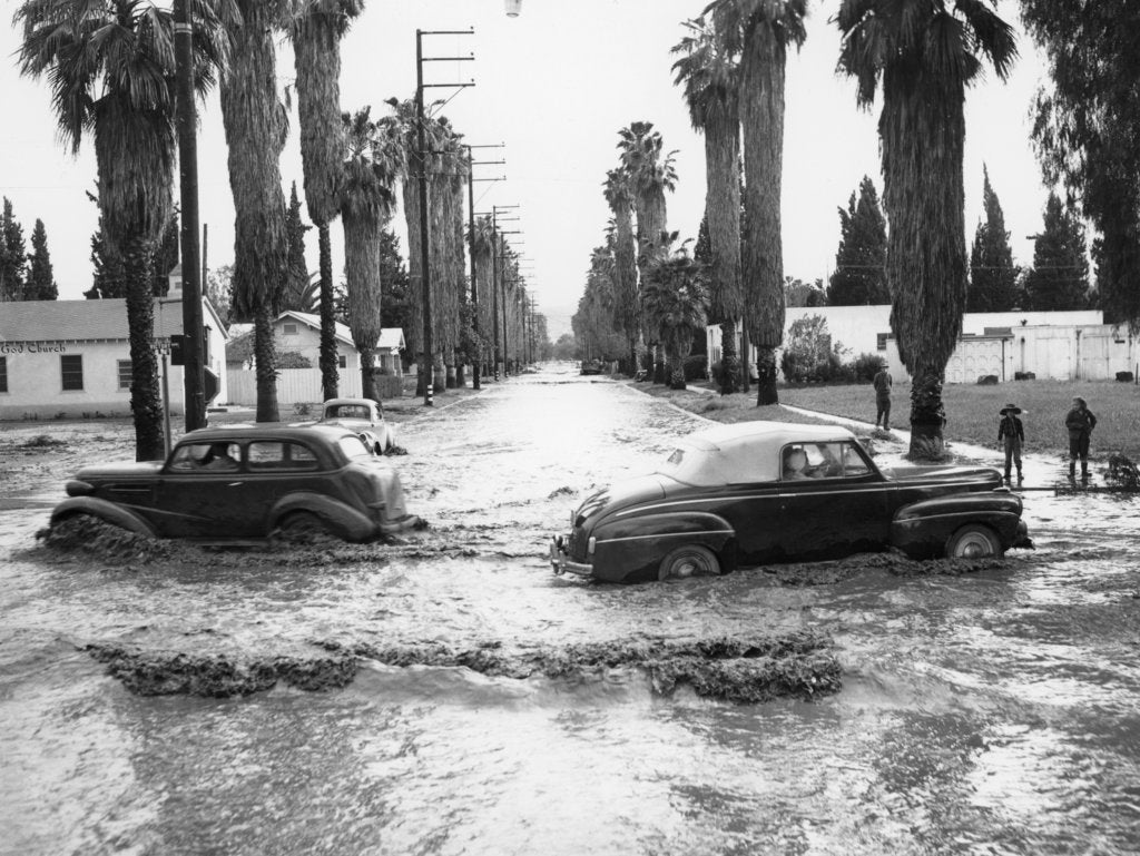 Detail of Cars on a flooded road in California, USA by Unknown
