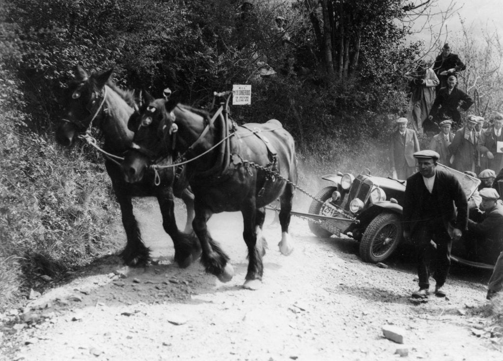 Detail of Horses pulling an MG up a hill, c1936 by Unknown
