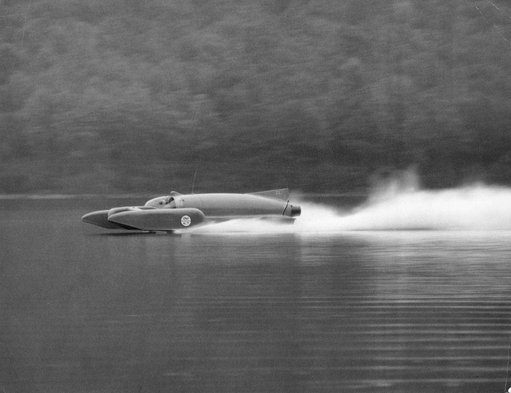Detail of Donald Campbell in Bluebird K7, Coniston Water, Cumbria, 1958 by Unknown