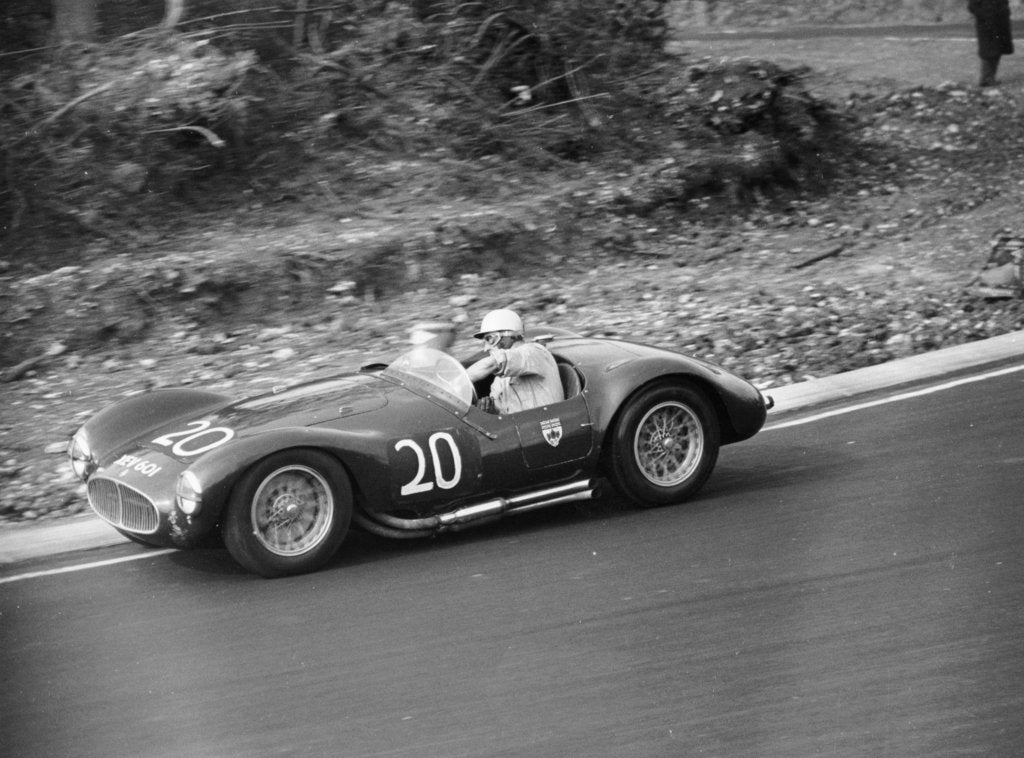 Detail of Roy Salvadori driving a 1953 Maserati at Brands Hatch, Kent, 1954 by Unknown