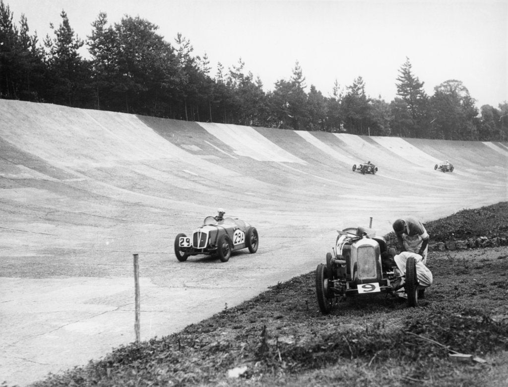Detail of Motor racing action, Brooklands, Surrey, c1920-c1939 by Unknown