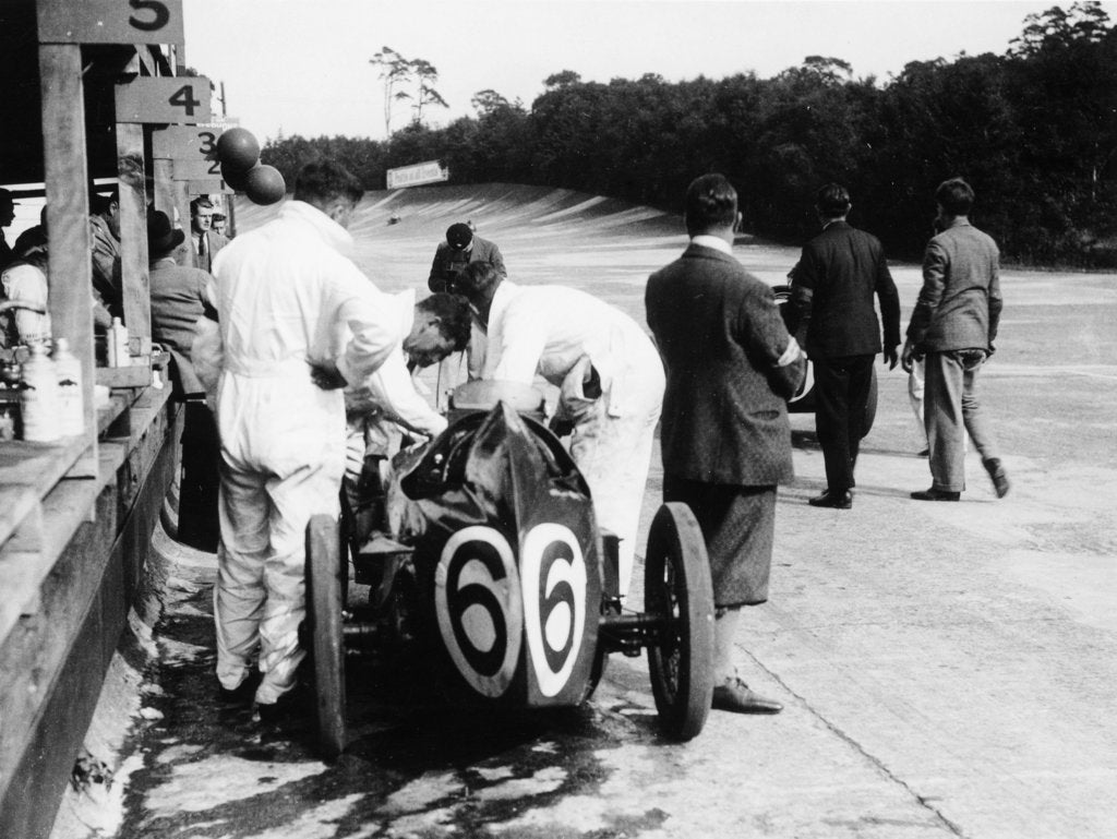 Detail of Austin by the pit wall, 500 Mile Race, Brooklands, Surrey, (1931?) by Unknown