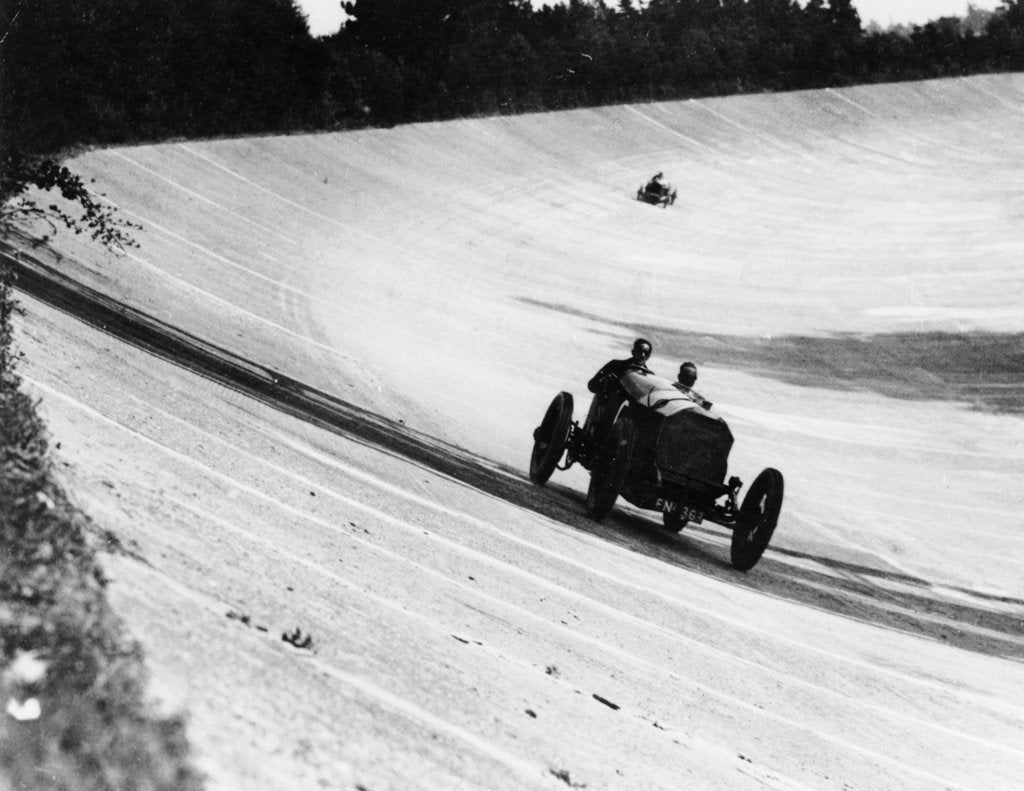 Detail of Mercedes on the banking near Members' Bridge, Brooklands, Surrey, 1920 by Unknown