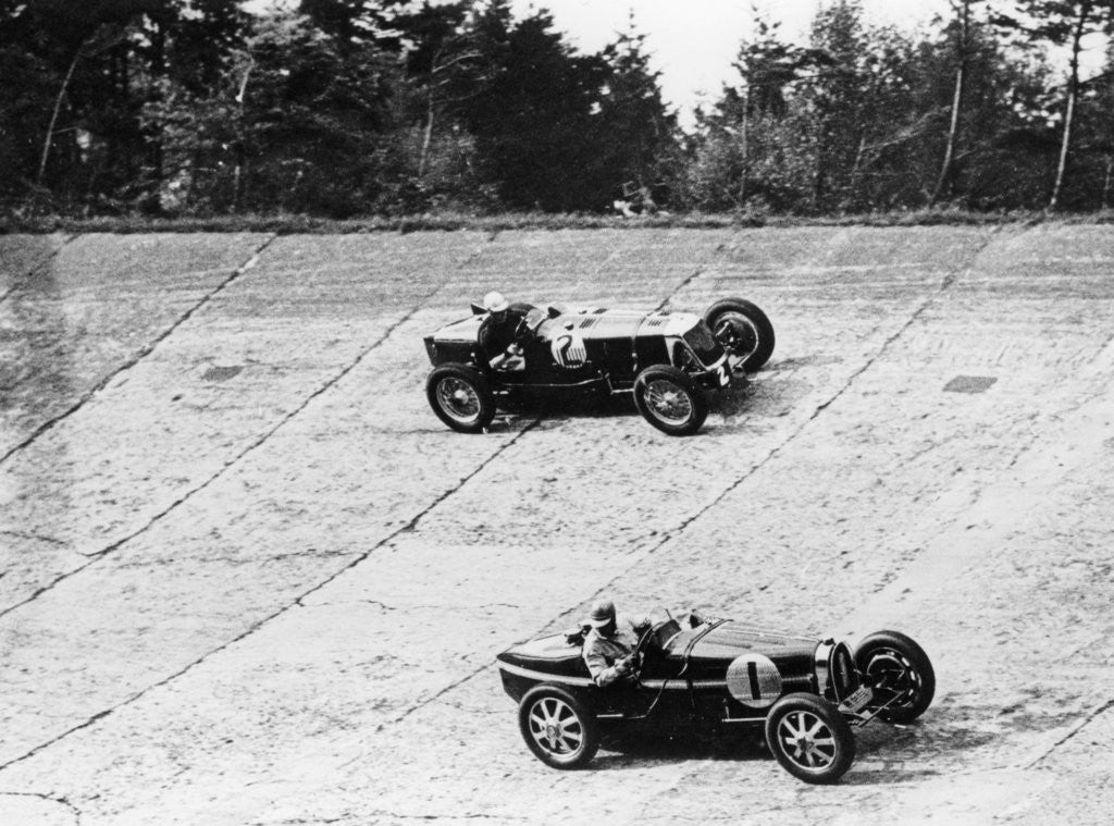 Detail of Maserati and Bugatti in action at Brooklands by Anonymous