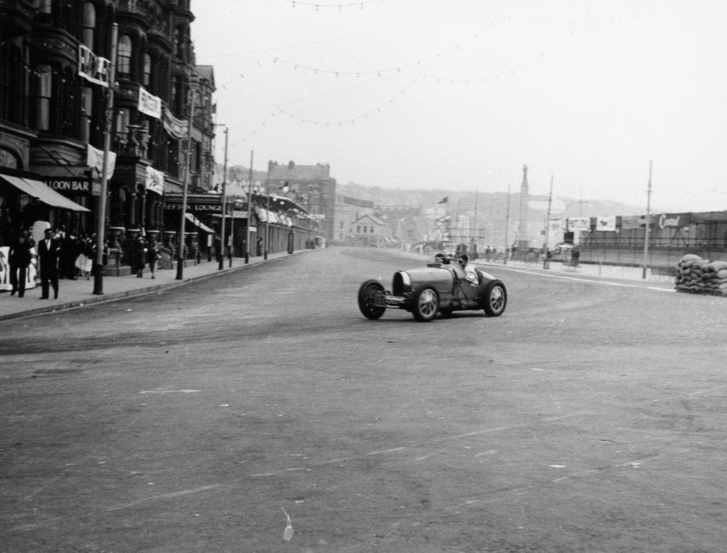 Detail of Bugatti in a race on the Isle of Man, 1933 by Unknown