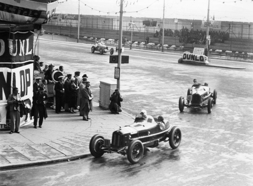 Detail of Brian Lewis in an Alfa Romeo Monza in the Mannin Moar race, Douglas, Isle of Man, 1933 by Unknown
