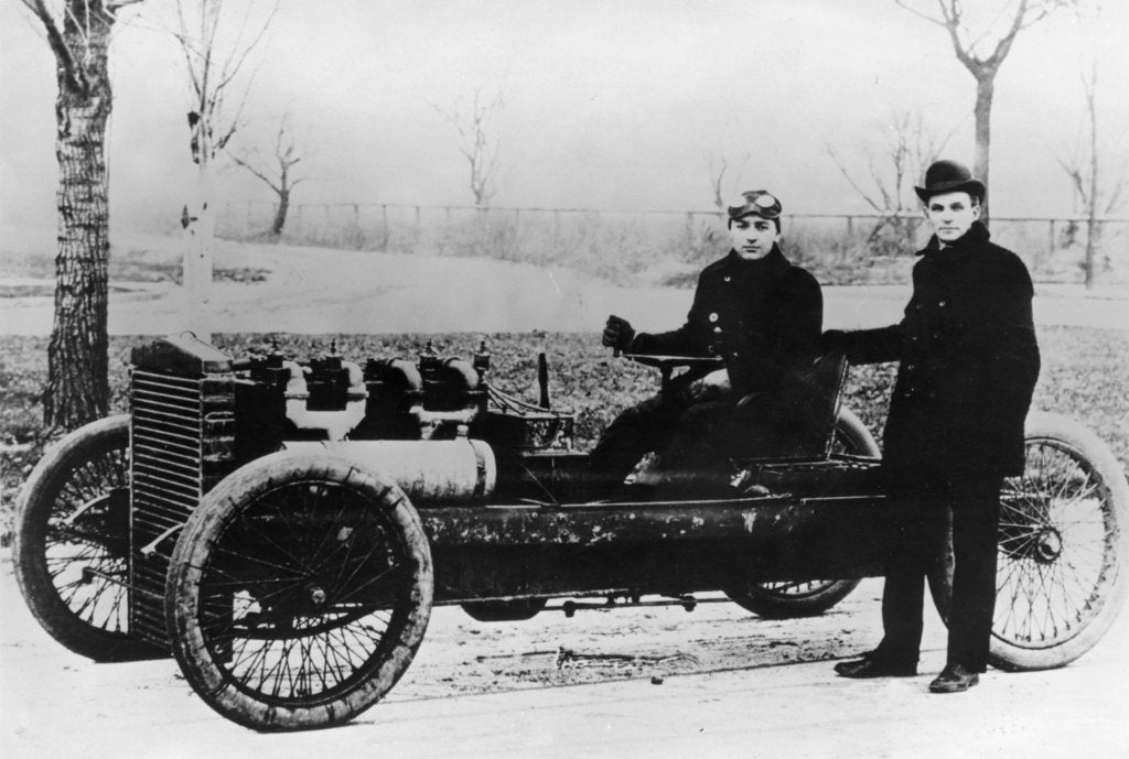 Detail of Barney Oldfield and Henry Ford with Ford '999', 1902 by Unknown