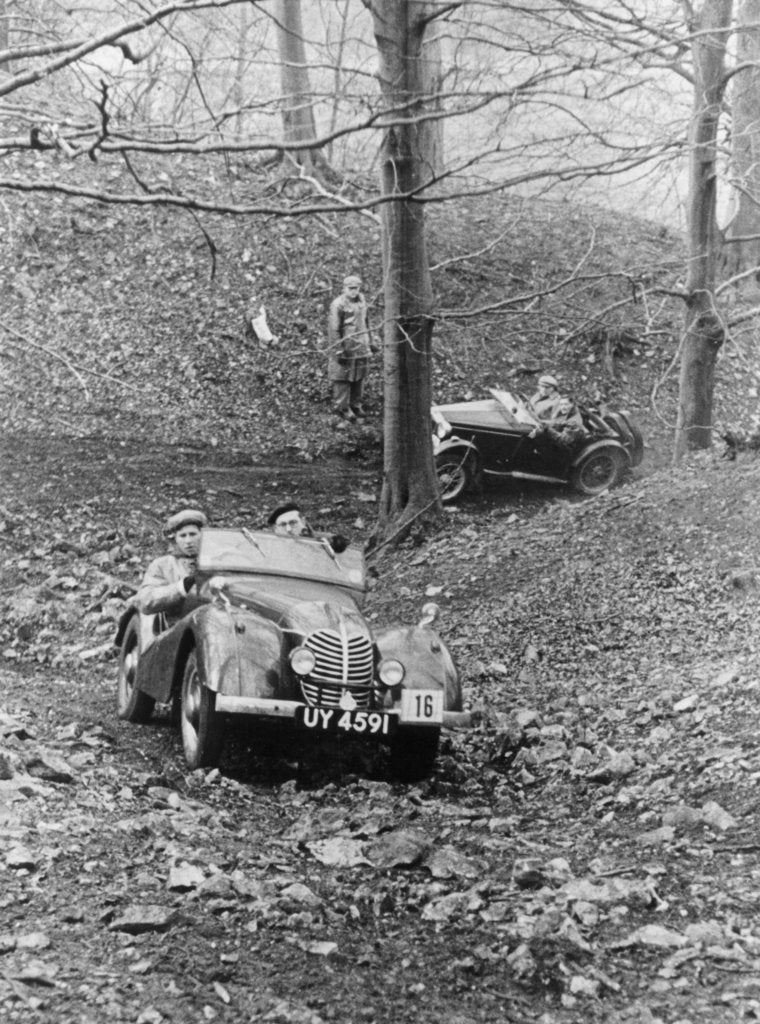 Detail of Peter Collins taking part in a hill climb, March 1949 by Unknown