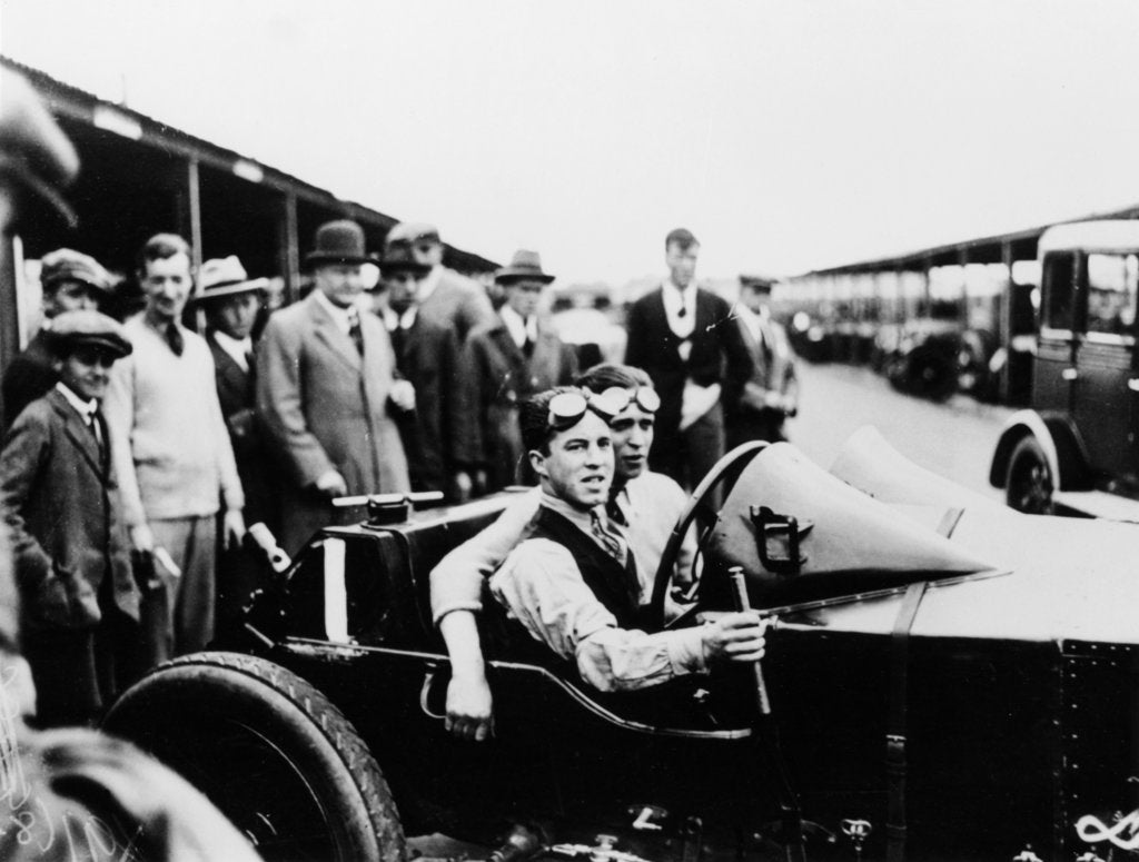 Detail of Jack Barclay in a Vauxhall TT car at Brooklands, Surrey by Unknown