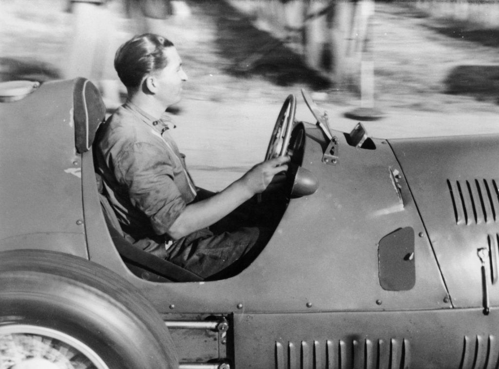 Detail of Alberto Ascari at the wheel of a racing car by Unknown