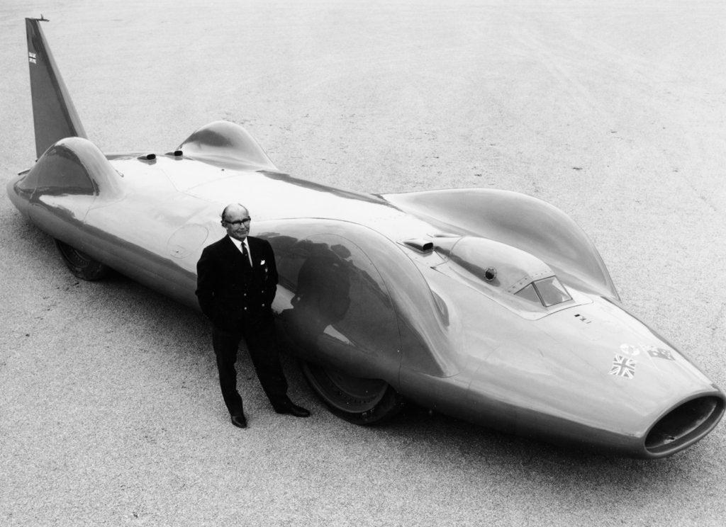 Detail of Leo Villa with the 1964 Bluebird, (c1964?) by Unknown