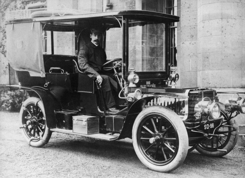 Detail of T Thornycroft in a 1903 Gladiator, (c1903?) by Unknown