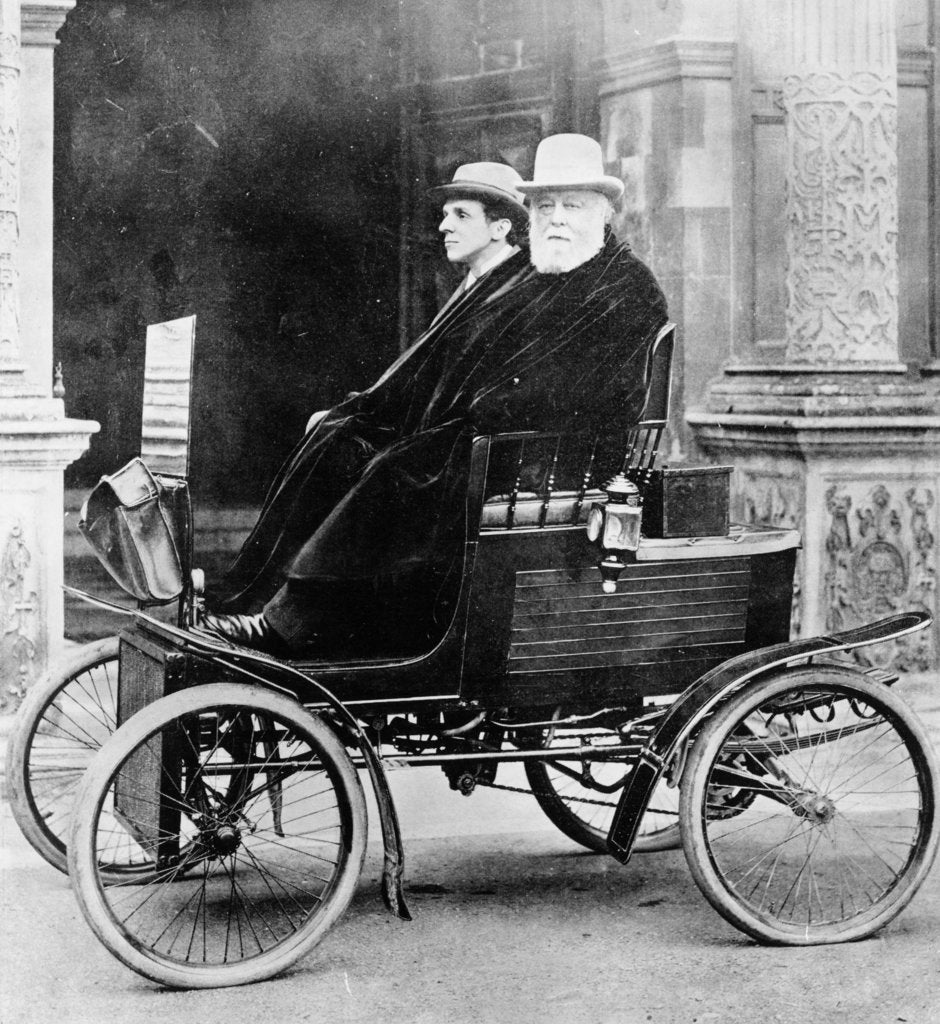 Detail of Lord Salisbury aboard a Locomobile steam car, (c1902?) by Unknown