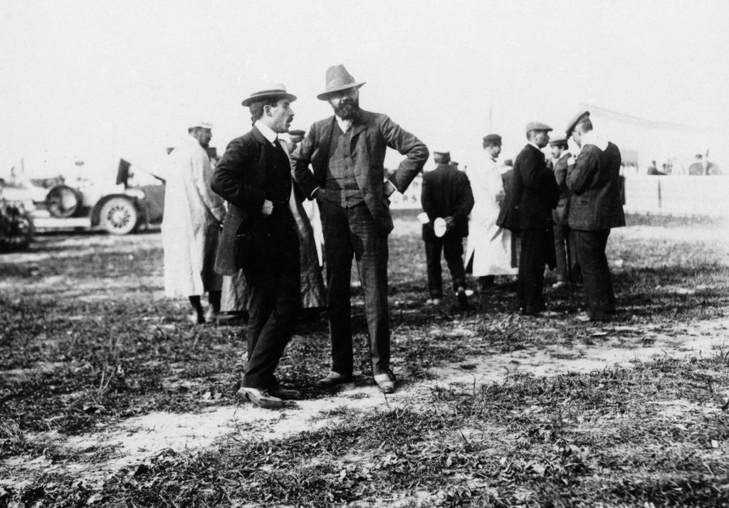 Detail of Louis Renault (to the left) and Edouard Michelin at the French Grand Prix by Anonymous
