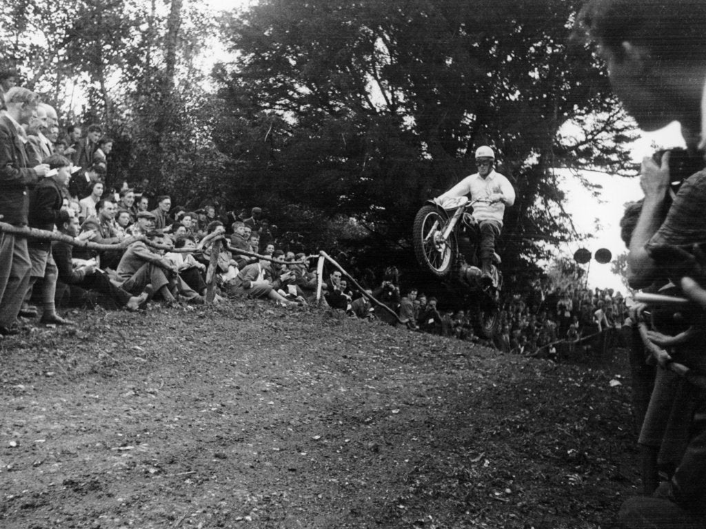 Detail of Brian Stonebridge riding a 498 Matchless at Brands Hatch, Kent, 1952 by Unknown