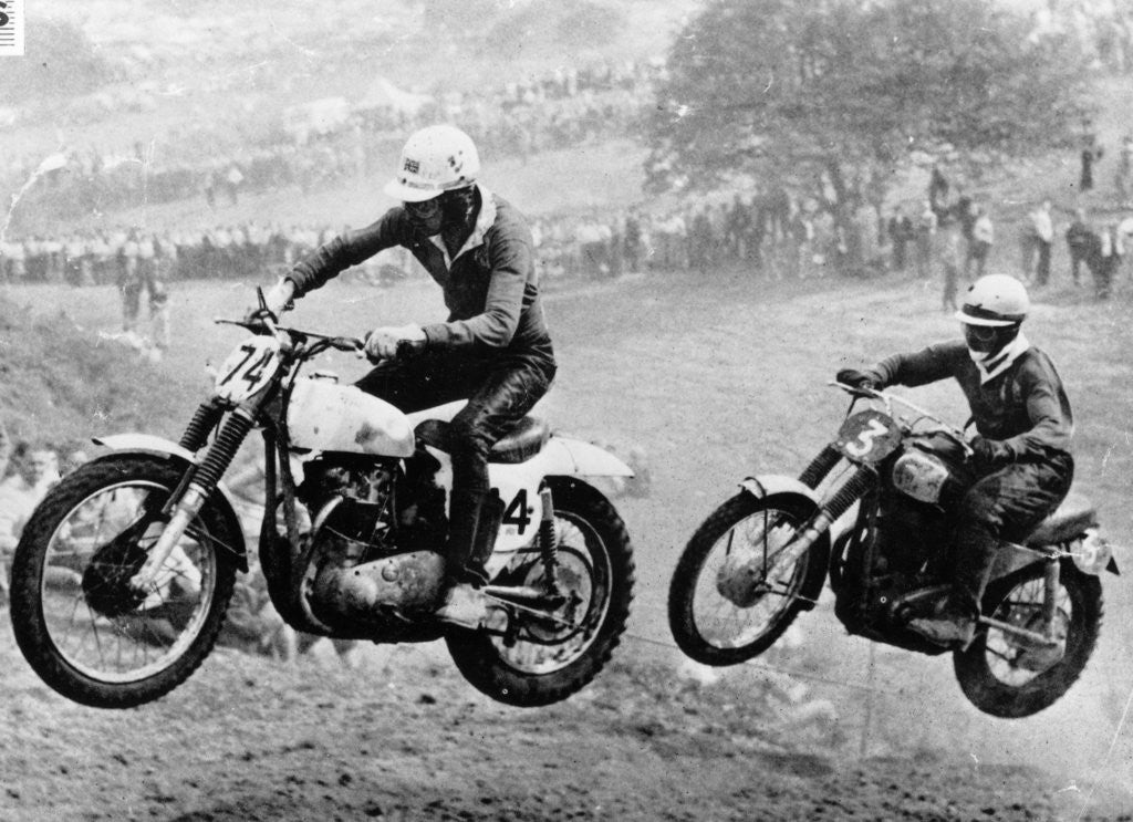 Detail of Two motorcyclists taking part in Motocross at Brands Hatch by Anonymous