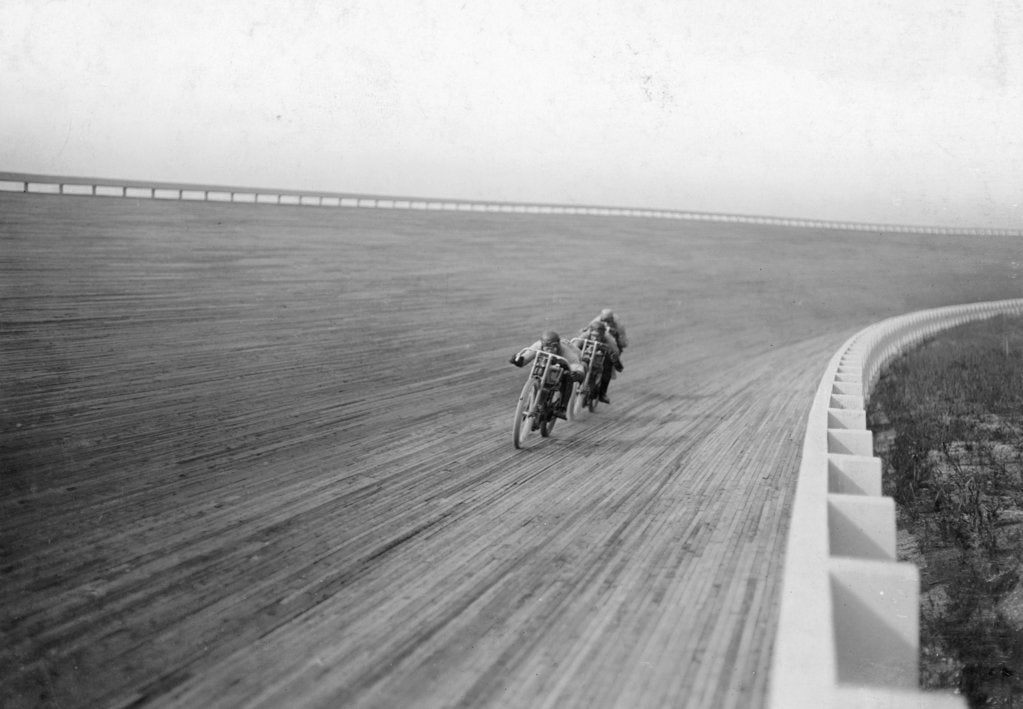 Detail of Motorbikes racing at Speedway Park, Maywood, Chicago, Illinois, USA, 1915 by Unknown