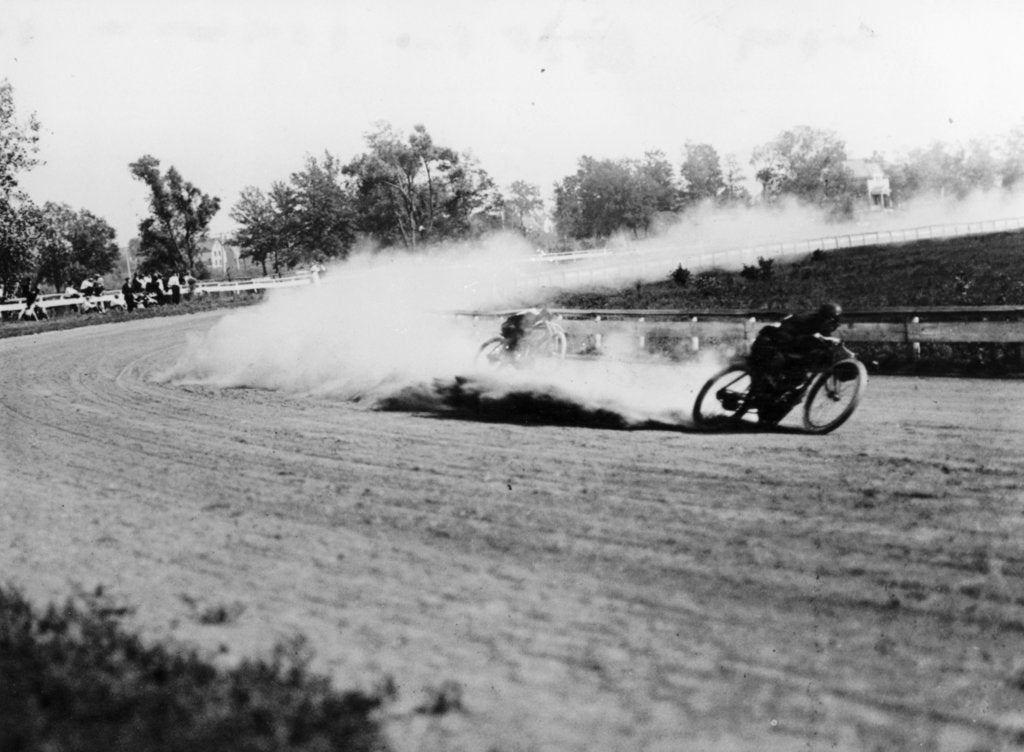 Detail of Dirt track motorbike racing, 1913 by Unknown