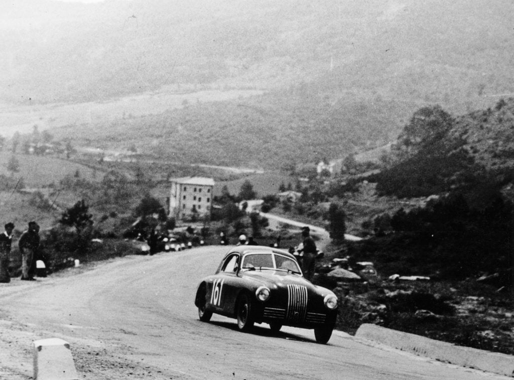 Detail of Fiat 1100S Berlinetta competing in the Mille Miglia, Italy, 1947 by Unknown