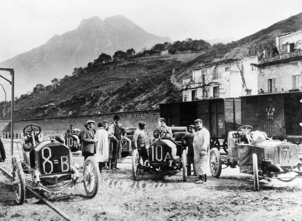 Detail of Participants in the Targa Florio race, Sicily, April 1907 by Unknown