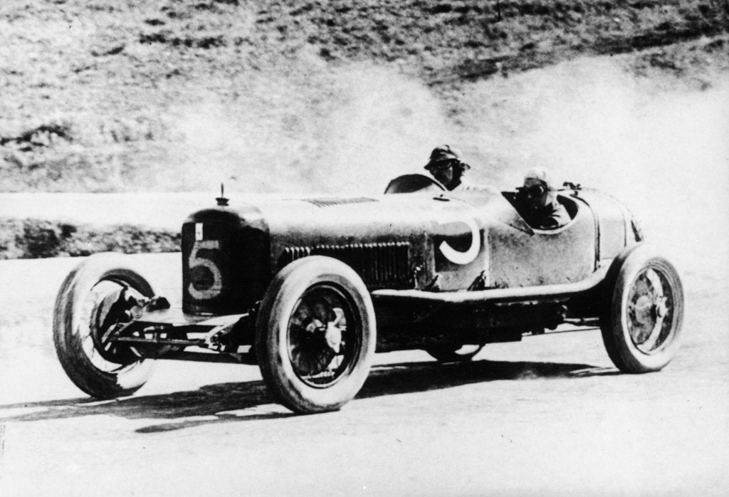 Detail of Alfieri Maserati and Guerino Bertocchi in a Type 26 Maserati, Targa Florio race, Sicily, 1926 by Unknown