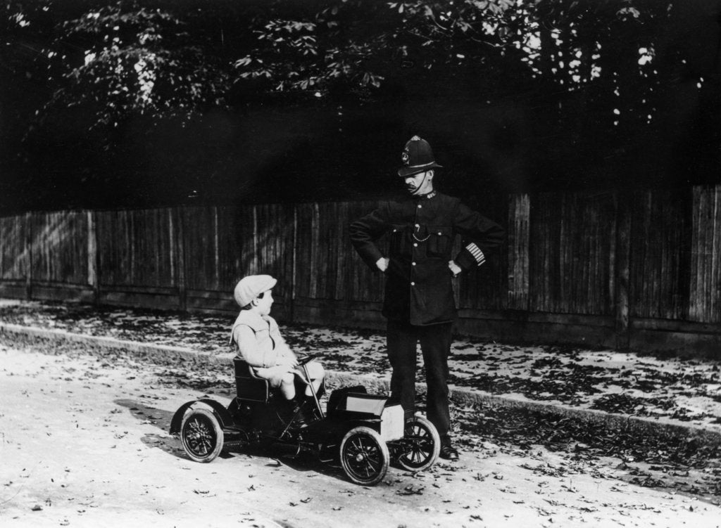 Detail of Boy in 1908 Mercedes pedal car by Unknown