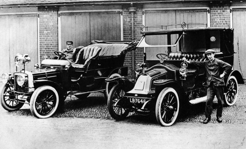 Detail of Chauffeurs with a 1906 Daimler and Renault, c1906 by Unknown