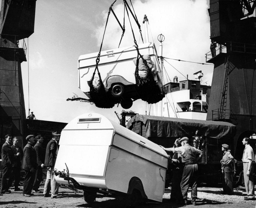 Detail of Unloading trailers from a ship, (c1950s?) by Unknown