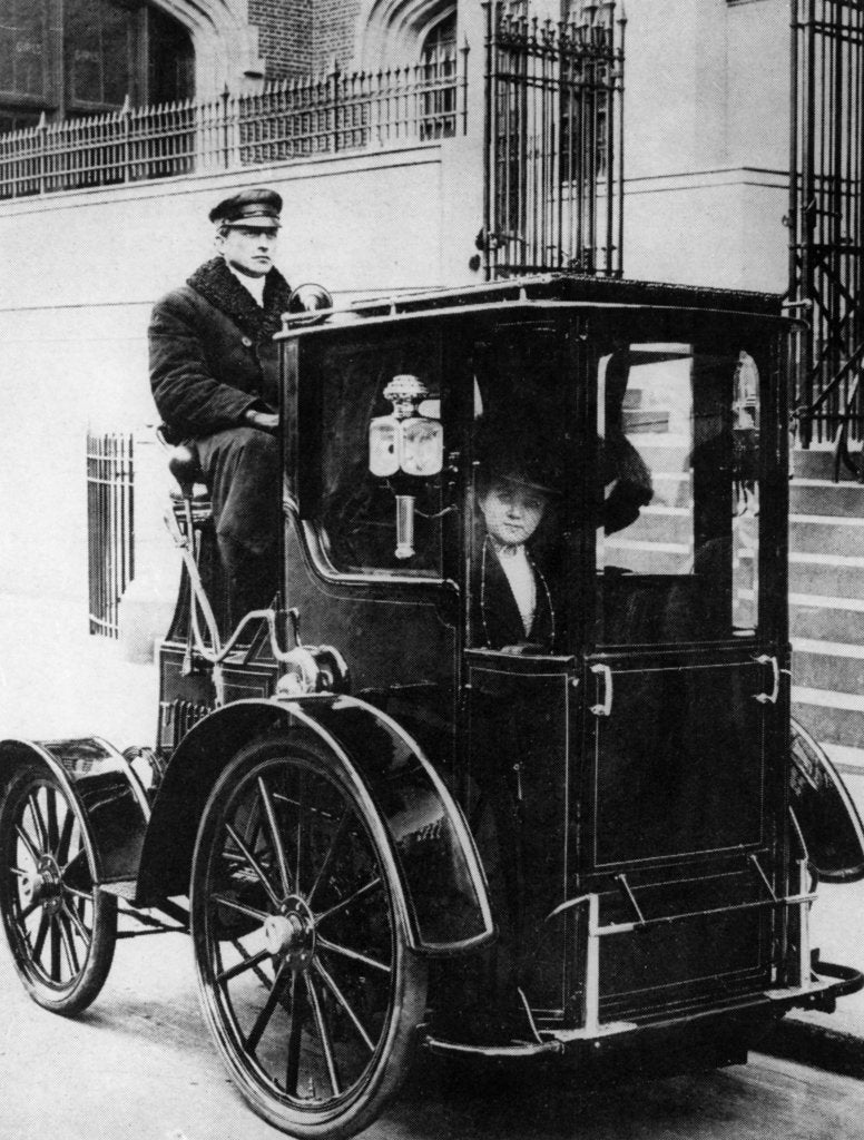 Detail of Woman passenger in a 1910 taxi cab, New York, USA, (c1910?) by Unknown