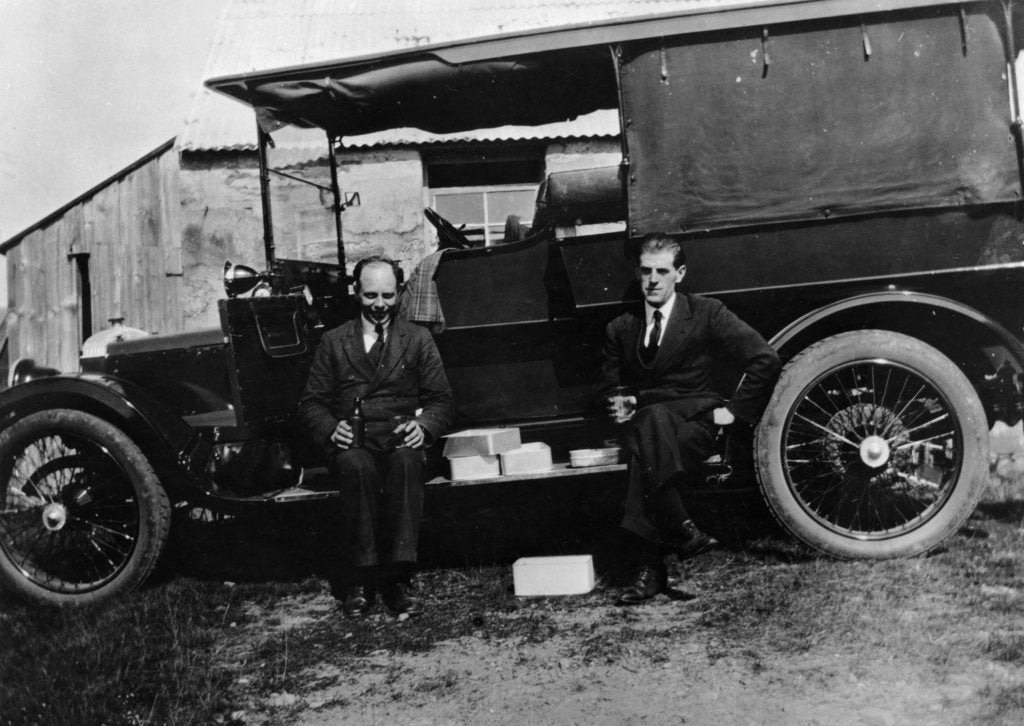 Detail of Two men with a Daimler shooting brake, 1914 by Unknown