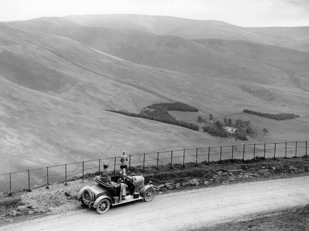 Detail of People with a Morris Cowley at the Devil's Beef Tub, Scotland, (c1930s?) by Unknown