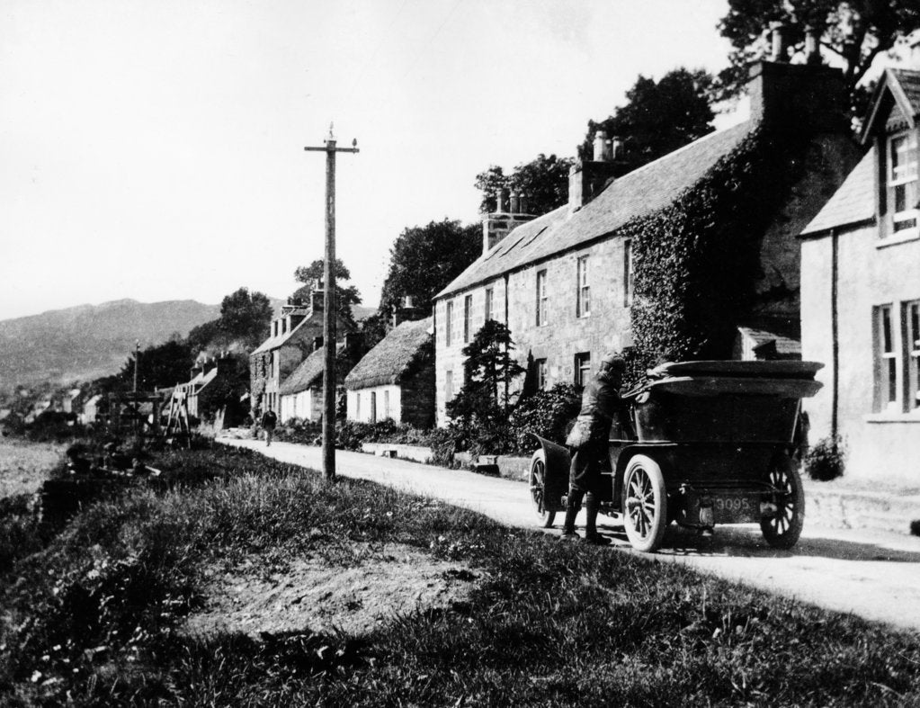 Detail of A man by his car in a village lane, 1900 by Unknown