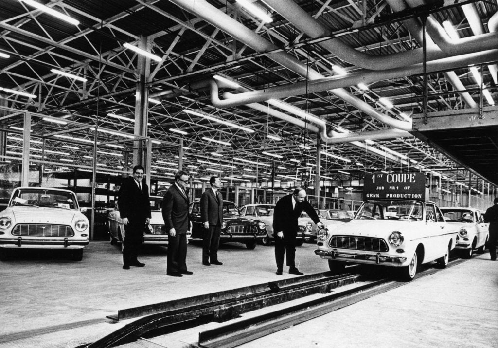 Detail of Ford production line, Genk factory, Belgium, early 1960s by Unknown