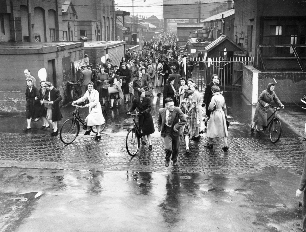 Detail of Employees leaving the Rolls-Royce works, Derby, WWII, c1939-c1945 by Unknown