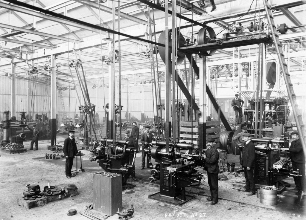 Detail of Machine shop in the Argyll car factory, Glasgow, c1899-c1930 by Unknown