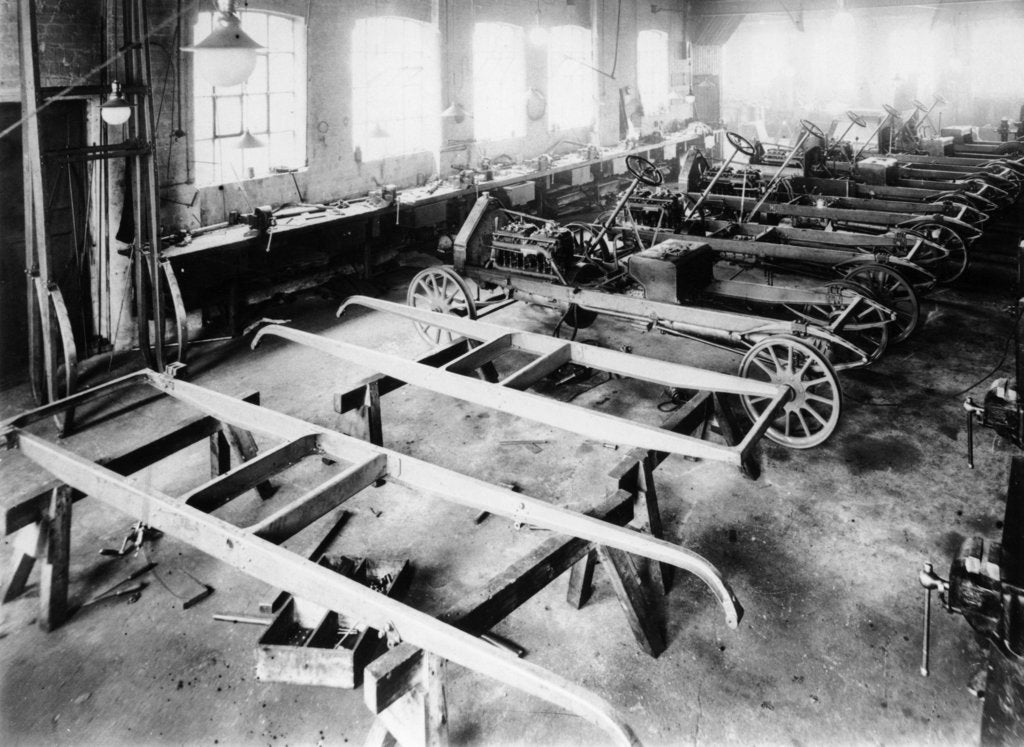 Detail of Chassis assembly at the Iris car works, Willesden, London, c1907 by Unknown