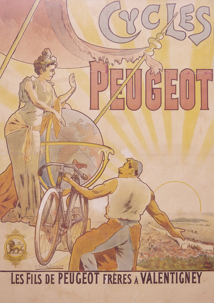Detail of Poster advertising Peugeot bicycles, late 19th-early 20th century by E Vavasseur
