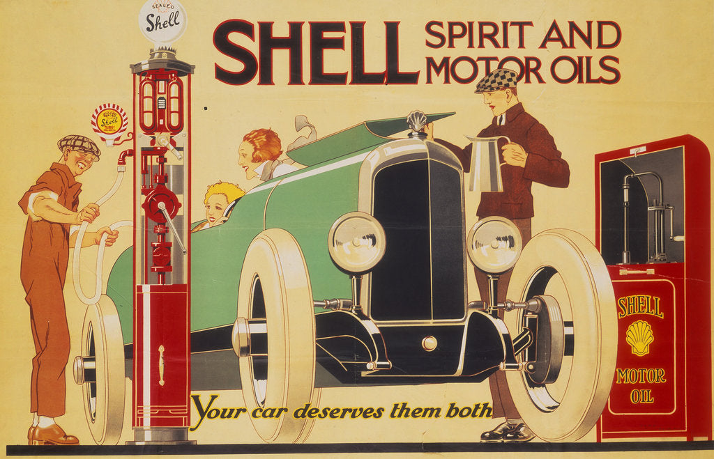 Detail of Poster advertising Shell spirit and motor oils by René Vincent