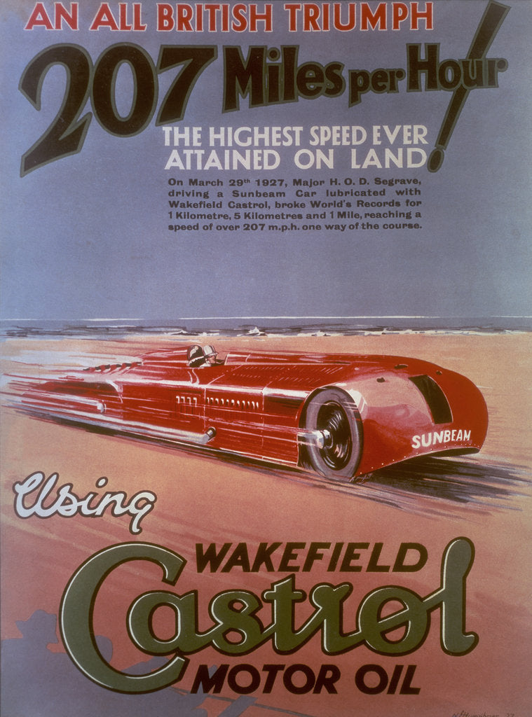 Detail of Poster advertising Castrol, featuring a Sunbeam car, (c1927?) by Unknown