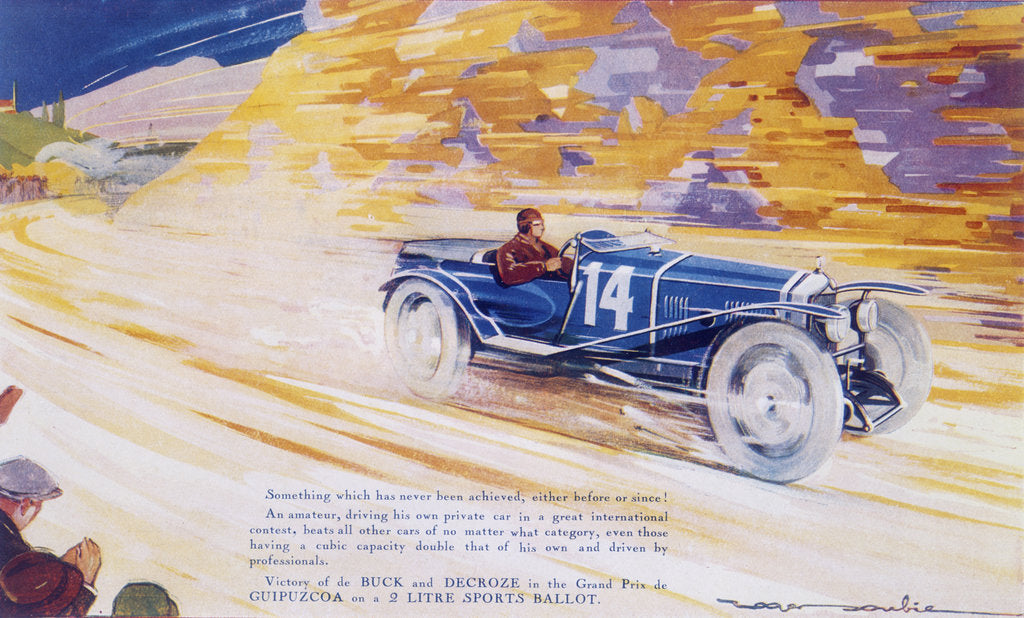 Detail of Poster advertising a Ballot 2 litre sports car by Unknown
