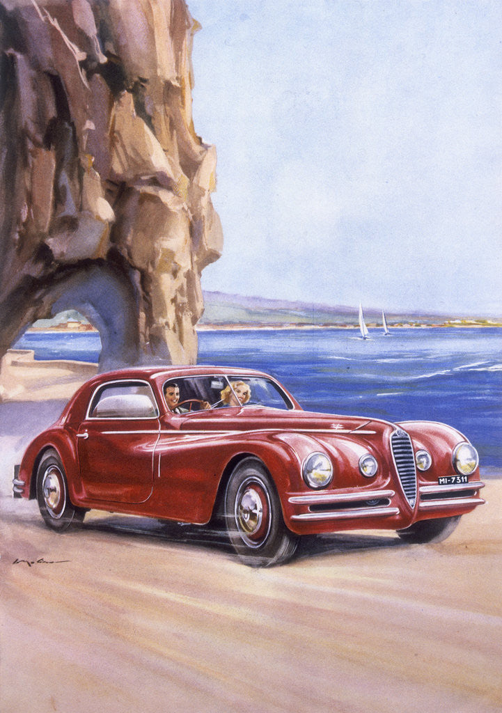Detail of Poster advertising an Alfa Romeo 6C 2500 Super Sports by Anonymous