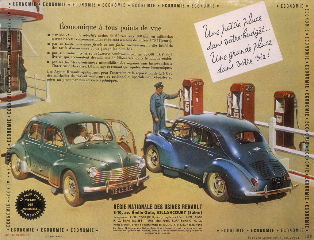 Detail of Poster advertising a Renault 4CV, 1949 by Unknown