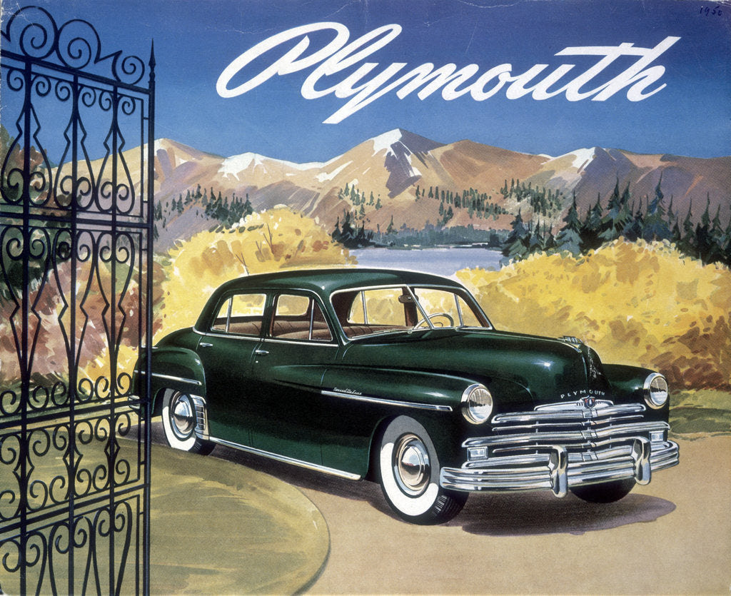 Detail of Poster advertising the Plymouth Special de Luxe Sedan, 1949 by Unknown