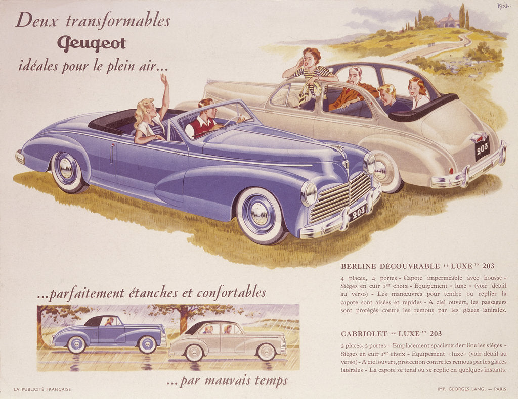Detail of Poster advertising the Peugeot 203, 1952 by Unknown