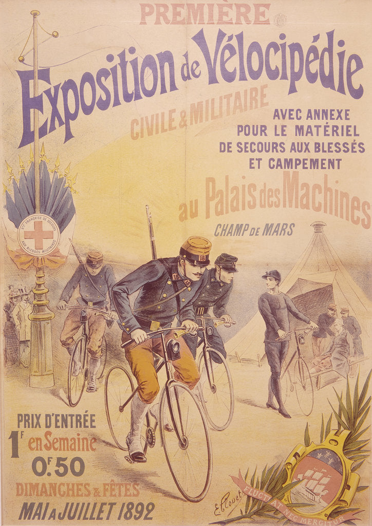 Detail of Poster advertising a bicycle exposition, 1892 by E Clouet