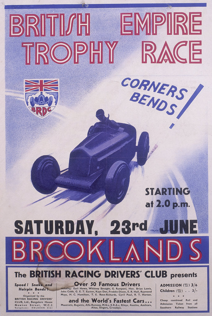 Detail of Poster advertising the British Empire Trophy Race, Brooklands, Surrey by Unknown